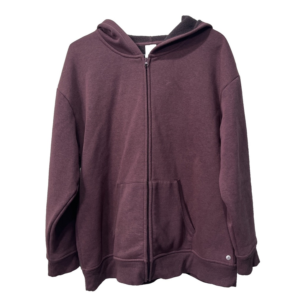 Danskin Hoodie Women XXL Plum Full Zip Fleece Lined Relaxed Fit Athleisure 9669